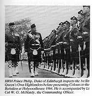 HRH Prince Philip, Duke of Edinburgh, Colonel in Chief, at the Presentation of New Colours to the 1st Battalion Q. O Hldrs, Edinburgh, 1964, and yes, I was there!